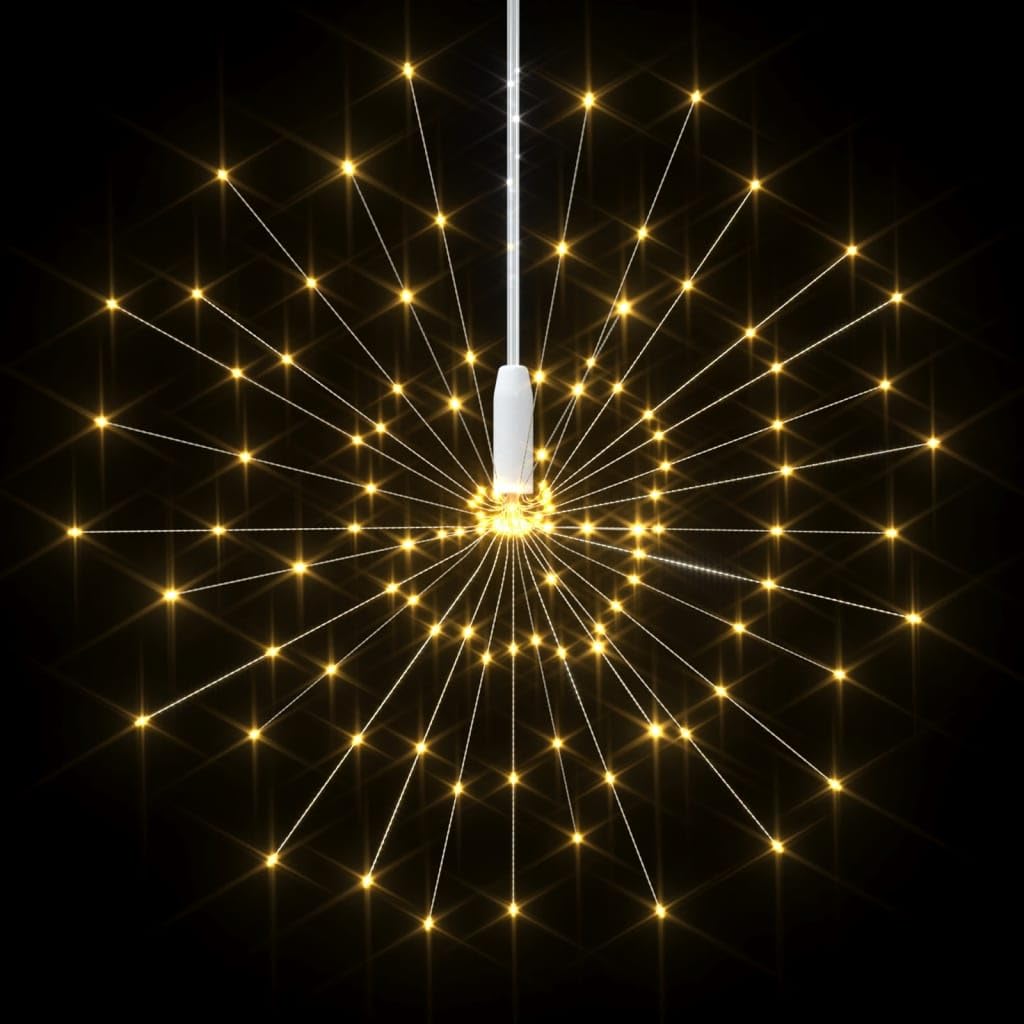 vidaXL Outdoor Firework Lights - 560 Warm White LEDs, USB Powered, 8 Lighting Modes, Copper, 7.9in - Model Bussandri