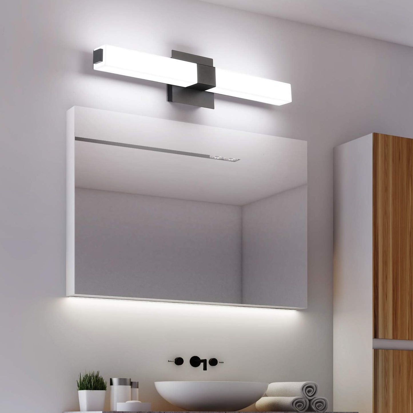 ZUZITO Black Bathroom Light Fixture - 24in Dimmable LED Vanity Light Bar - 6000K Cool White