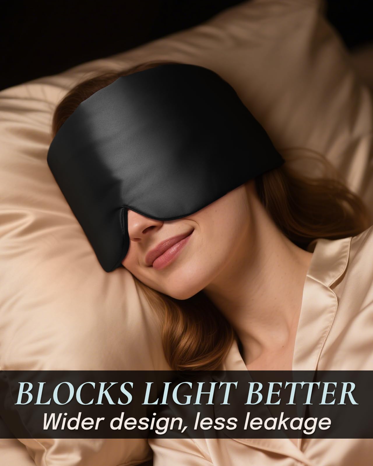 Zenssia Satin Sleep Mask for Women and Men, Lightweight Padded Eye Mask with Adjustable Strap, Comfort Blackout for Travel and Nap - Black