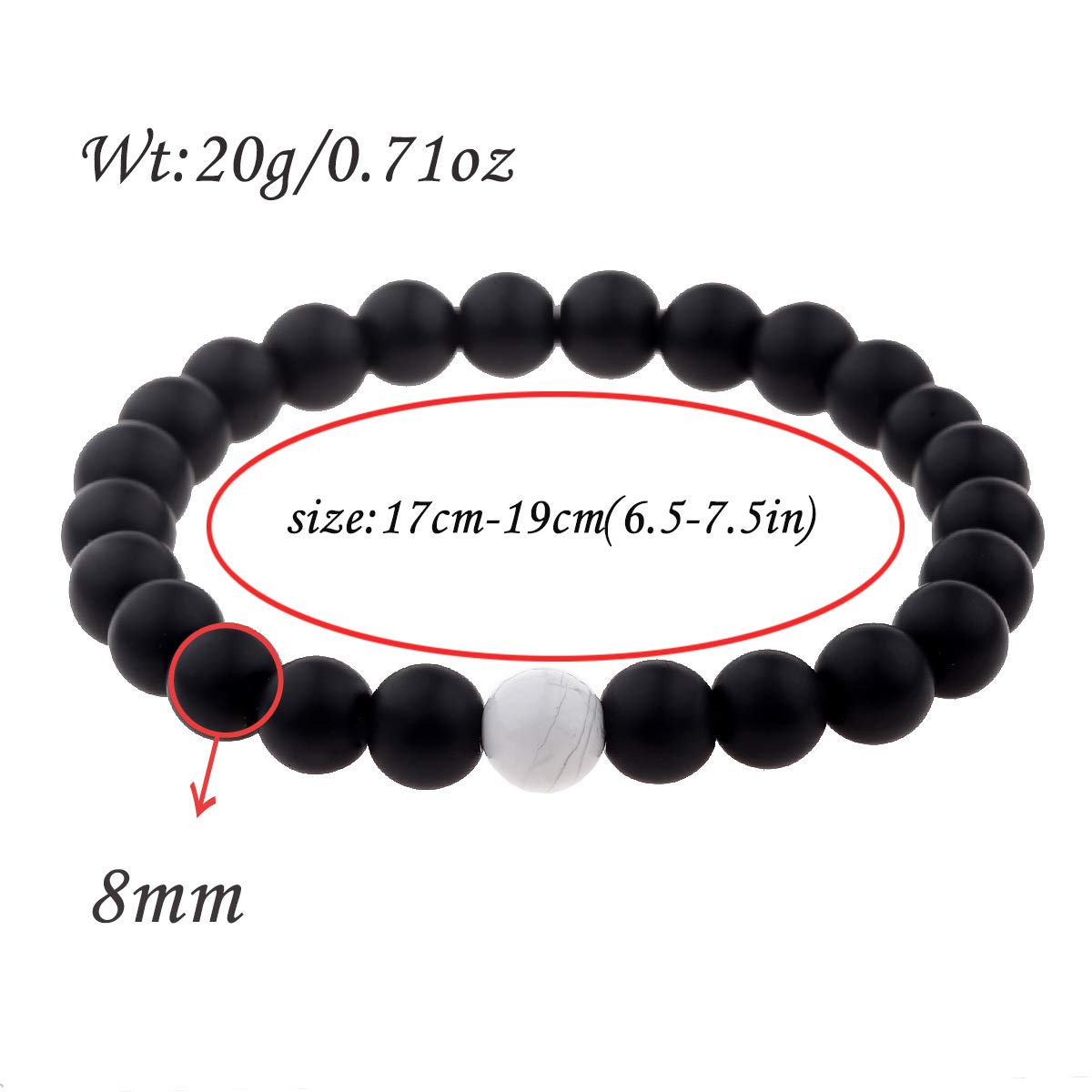 CNLQ Long Distance Bracelets For Lovers Couples Matching Gift Matte Agate 8mm Bead Stone (Elastic Red) (Elastic White)