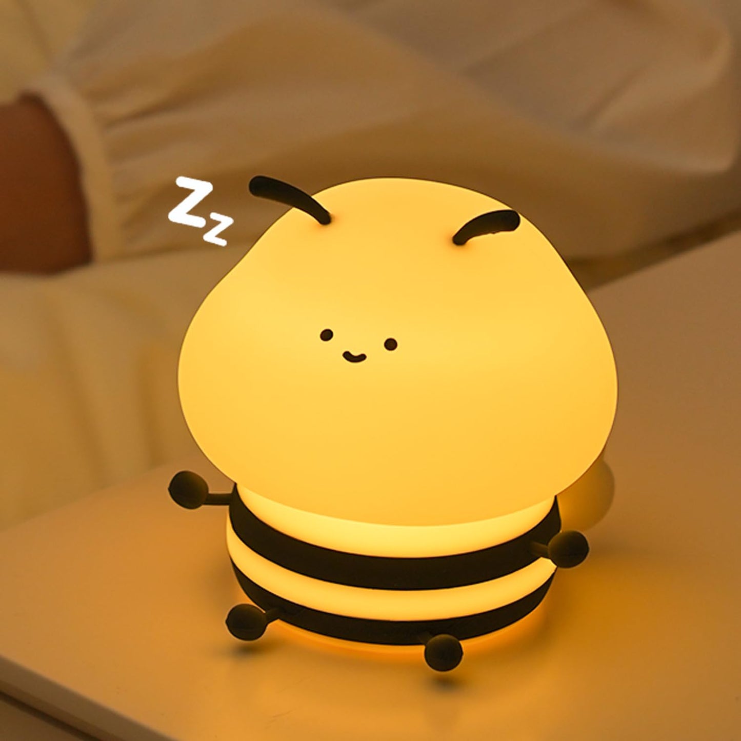 Bestfaith Cute Bee Kids Night Light, LED Squishy Night Lamp, Dimmable Nursery Nightlight for Kids, Rechargeable Timer Touch Lamp