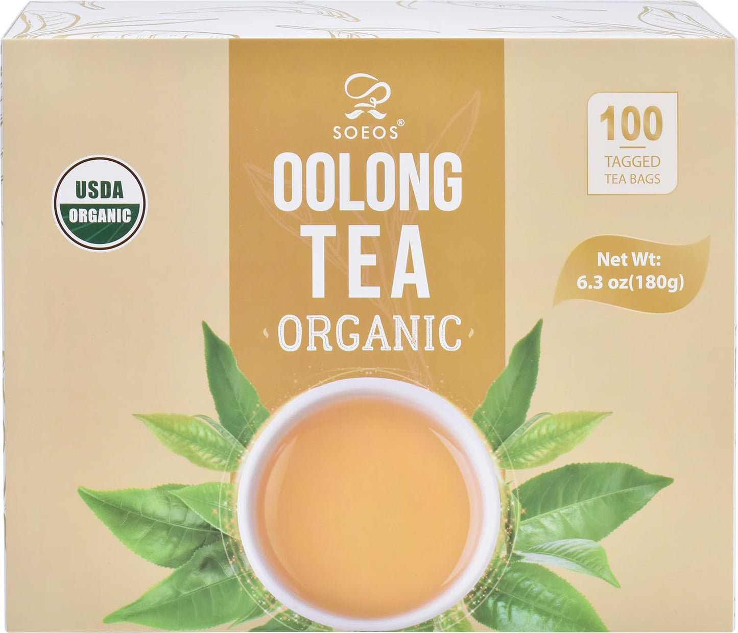 Soeos Organic Oolong Tea 100 Tea Bags Low Caffeine 6.3 Ounce Hot and Cold Brew Fresh and Healthy Oolong Tea