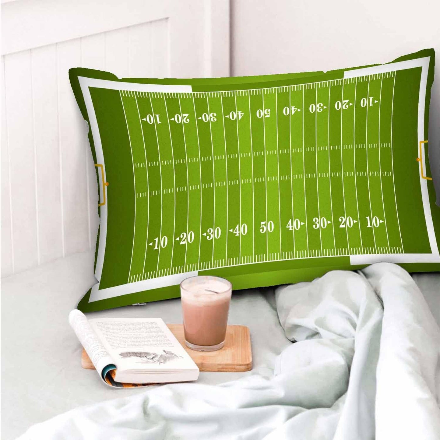 Mugod Home Decor Pillow Cases Green Football Field with Number Lines,Cushion Cover Oblong Rectangle for Men Women Boys Girls for Sofa Bedroom Livingroom 20x30 Inches