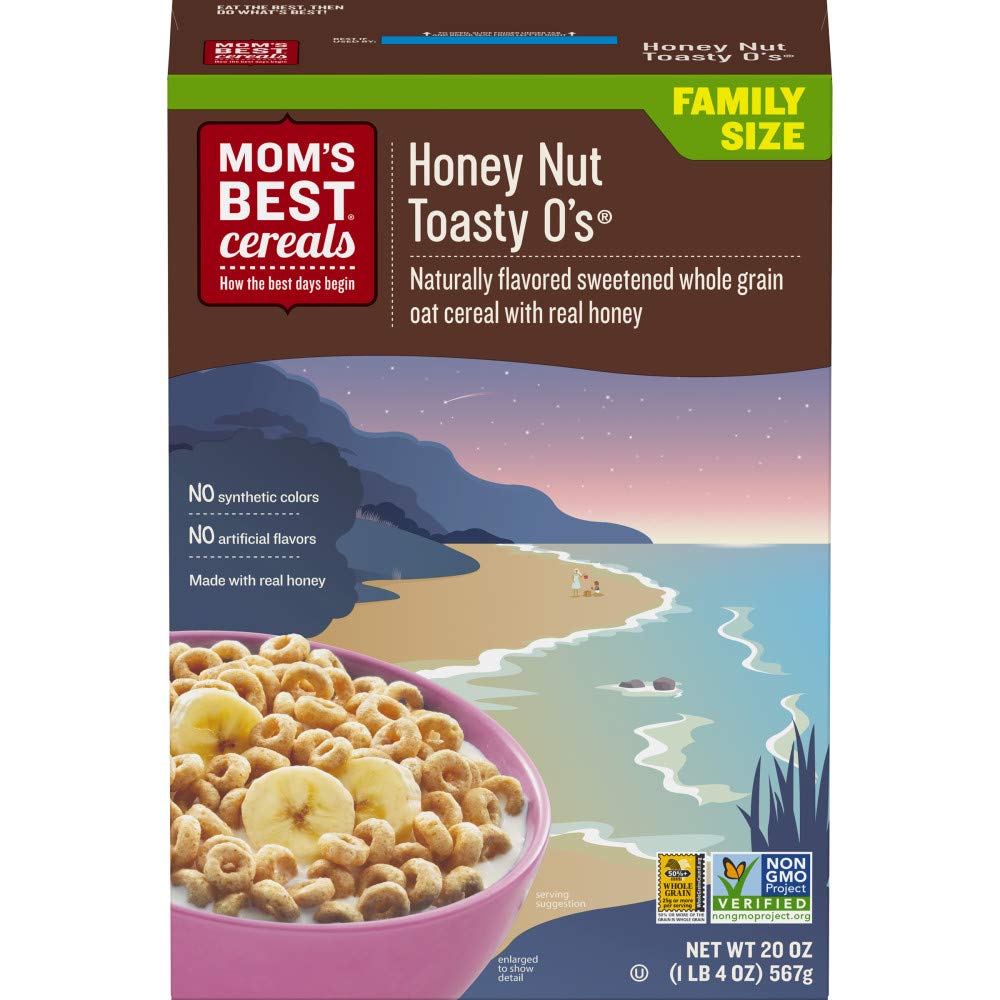 Mom s Best Honey Nut Toasty O s Cereal, Non-GMO Project Verified, Made with Whole Grain, No High Fructose Corn Syrup, Kosher,