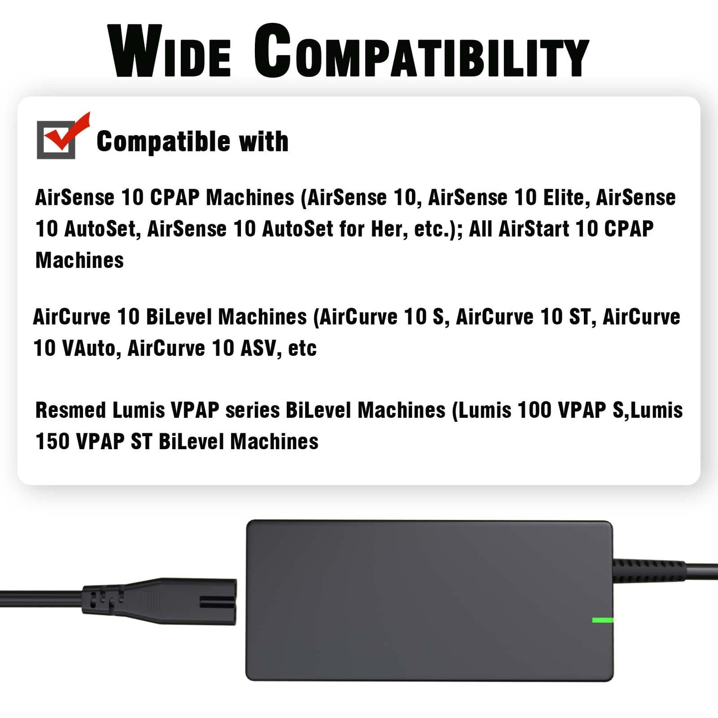 24V Charger Fits for ResMed AirSense 10 Compatible with Resmed Airsense 10 S10 AirCurve 10 Series CPAP and BiPAP Machine Replaces 370001 37344 37028