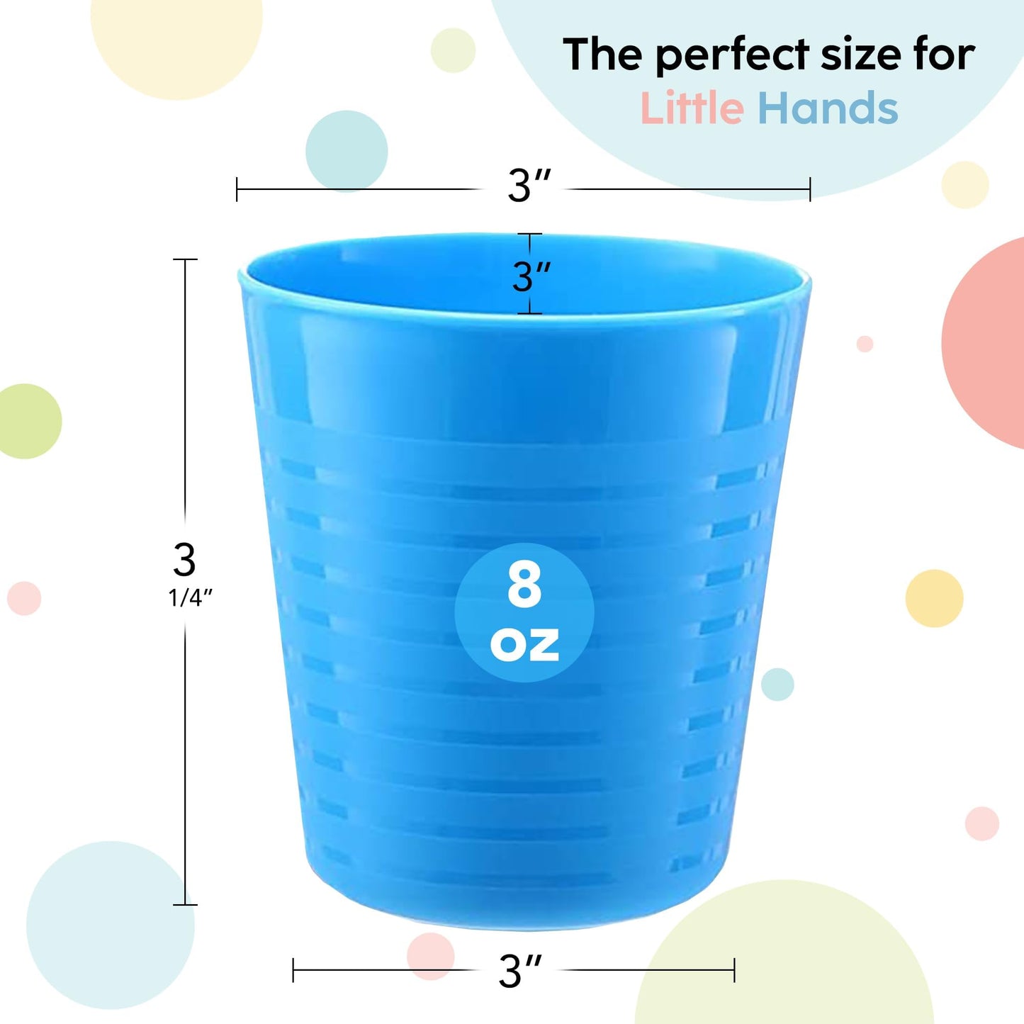 PLASKIDY Kids Cups - Set of 12, 8 oz Plastic Cups Reusable - Dishwasher Safe - BPA-Free for Kids & Toddler