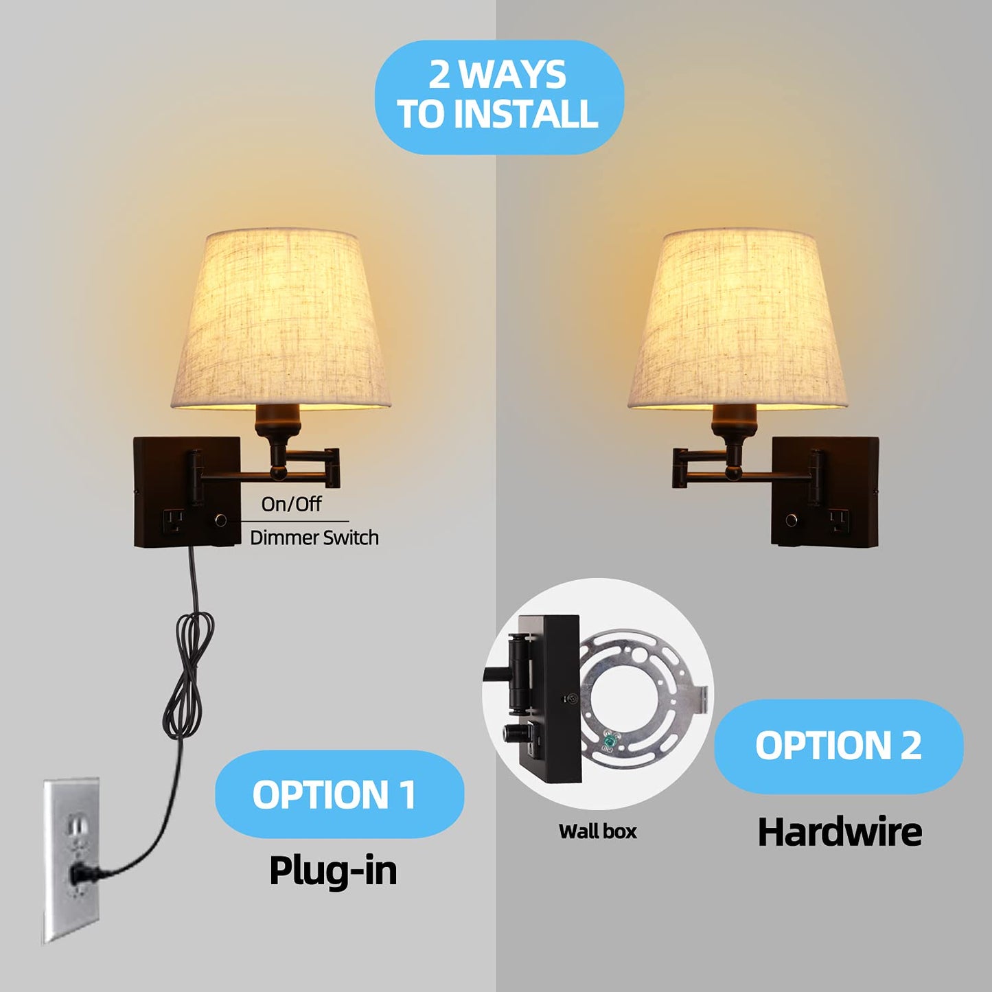 Affsure Bedside Wall Mount Light, Dimmable Switch, USB Port, Black, Metal, Model 619191209705