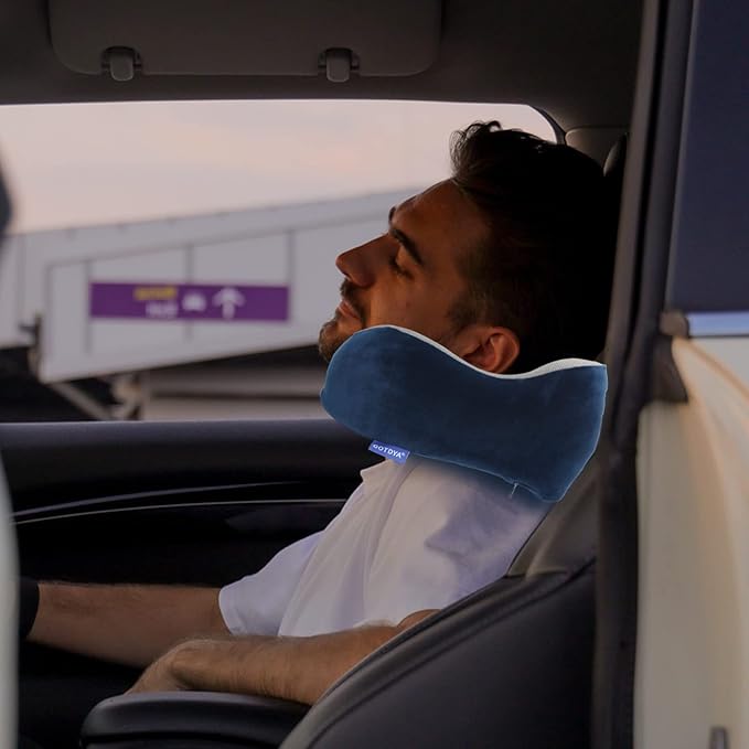 GOTDYA Travel Pillow,Travel Neck Pillows for Sleeping,100% Pure Memory Foam Soft Comfort & Support Pillow for Airplane/Car/Office&Home Rest Use-Blue