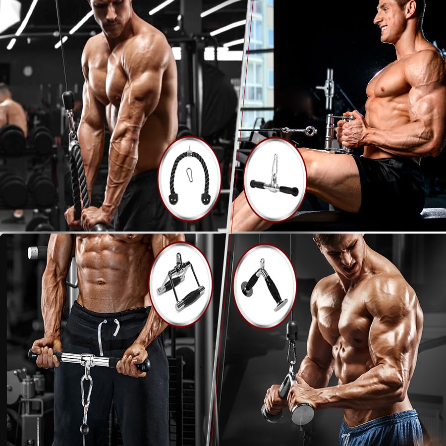 Yes4All Cable Machine Attachment, Double D Handle & Tricep Rope Cable Attachment, Weight Machine Accessories Load 880 LB f...