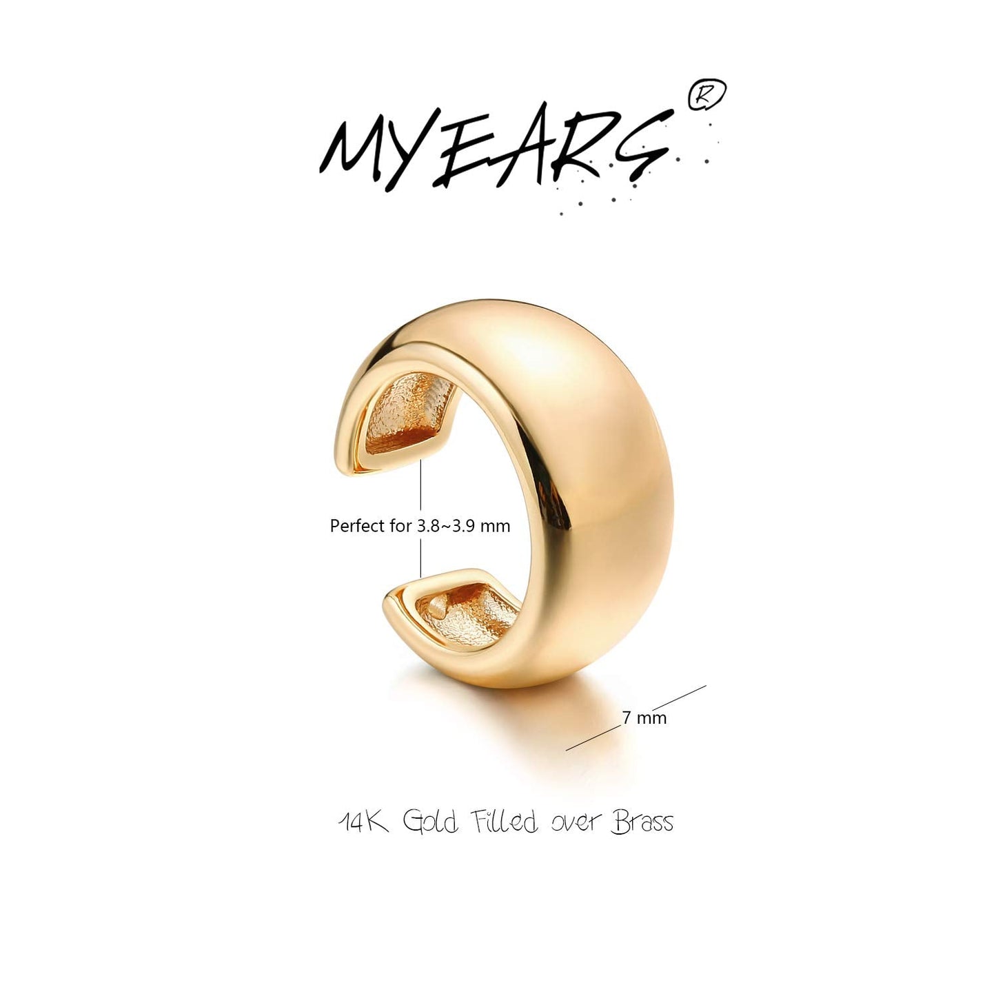 MYEARS Women's 14K Gold Filled Wrap Hoop Earring, 3.8-3.9mm, 7mm Band, Non-Pierced, Hypoallergenic, Minimalist, Boho Beach Style