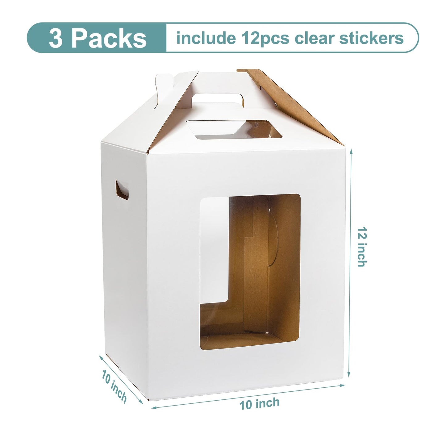 Wowxyz 3 Pack Tall Cake Boxes for Tier Cakes 10x10x12 Inch Disposable Layer Tall Cake Baking with Window Large Tierd Bakery Take Out Transport Containers with Handle for Wedding, Birthday, Party