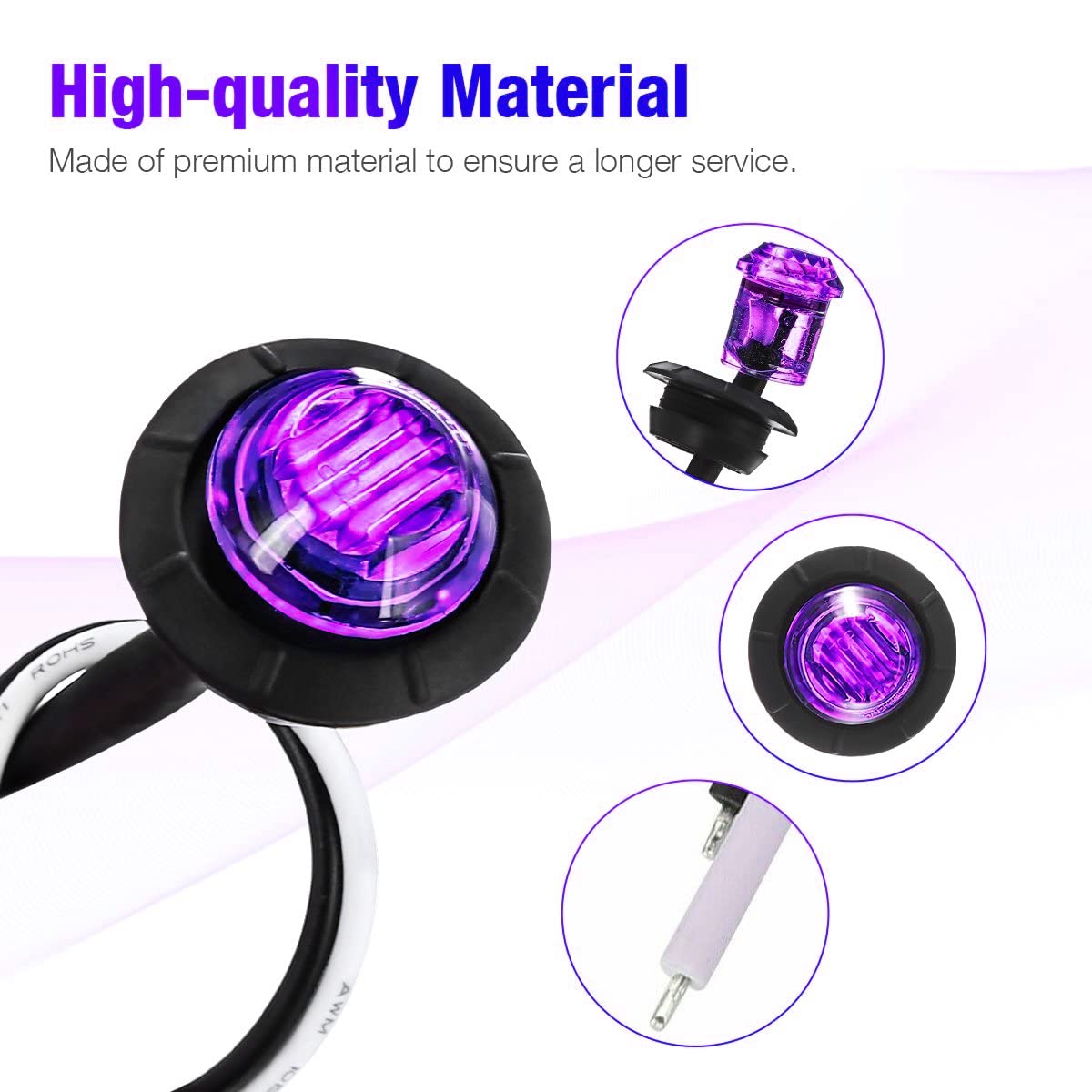 KEING Mini Round LED Marker Lights - 10 Pack, 12V, Waterproof, Purple for Trailer, Truck, Bus, ATV, RV, 5 Years Warranty