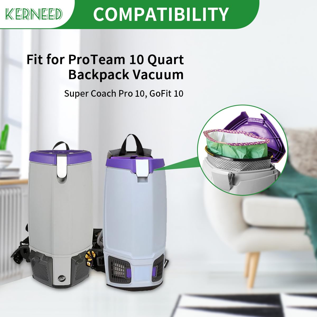 12 Pack 107313 Micro Filter Bags Replacement for ProTeam 10 Quart Backpack Vacuum: Super Coach Pro 10, GoFit 10, #107313 Open Triangular Collar