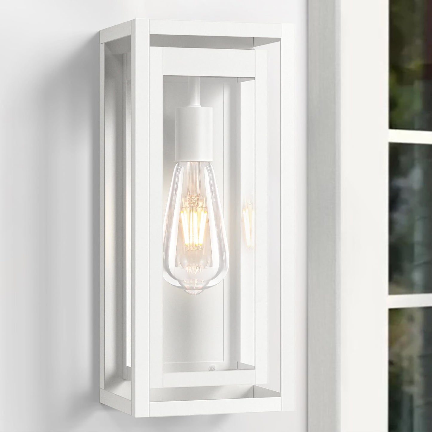 Slypadan 15 Large Outdoor Wall Lights 2 Pack White Outdoor Light Fixtures Modern Waterproof Exterior Lighting Sconces With Clear Glass Shade For Front Door Porch Garage
