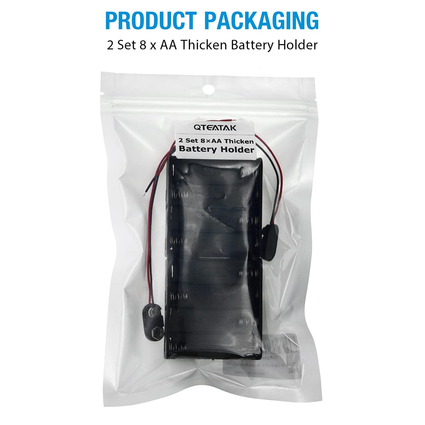 Qteatak 2Set 8 X Aa Thicken Battery Holder With I Type Wired Battery Clip Standard Snap Connector
