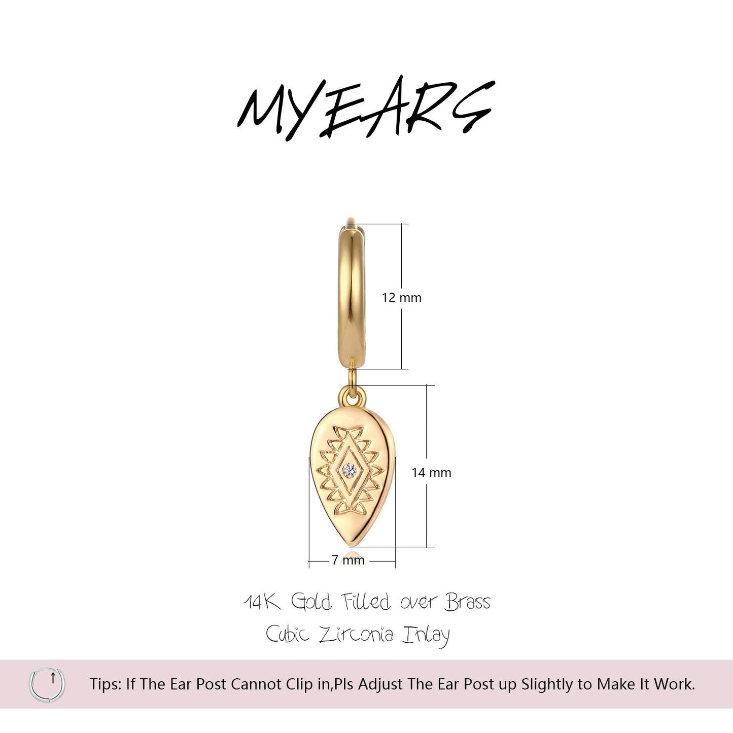 MYEARS Women Eye Earrings Gold Huggie Hoop Inverted Waterdrop Dangle Drop Cubic Zirconia 14K Gold Plated Small Simple Hypoallerg