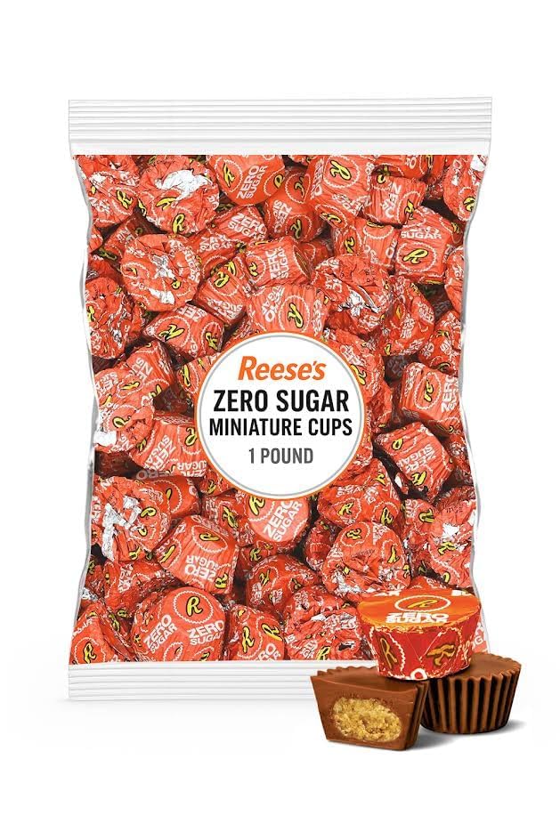 Zero Sugar Miniature Milk Chocolate Peanut Butter Cups - 1 LB Bulk Bag (Approx. 50 Pieces) - Individually Wrapped Sugar Free Candy - Guilt-Free Chocolate Party Favors & Holiday Desserts