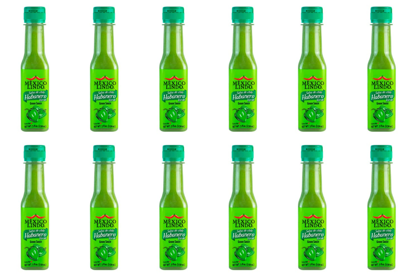 Mexico Lindo Green Habanero Hot Sauce | Real Green Habanero Chili Pepper | Enjoy with Mexican Food, Seafood & Pasta | 5 Fl Oz Bo