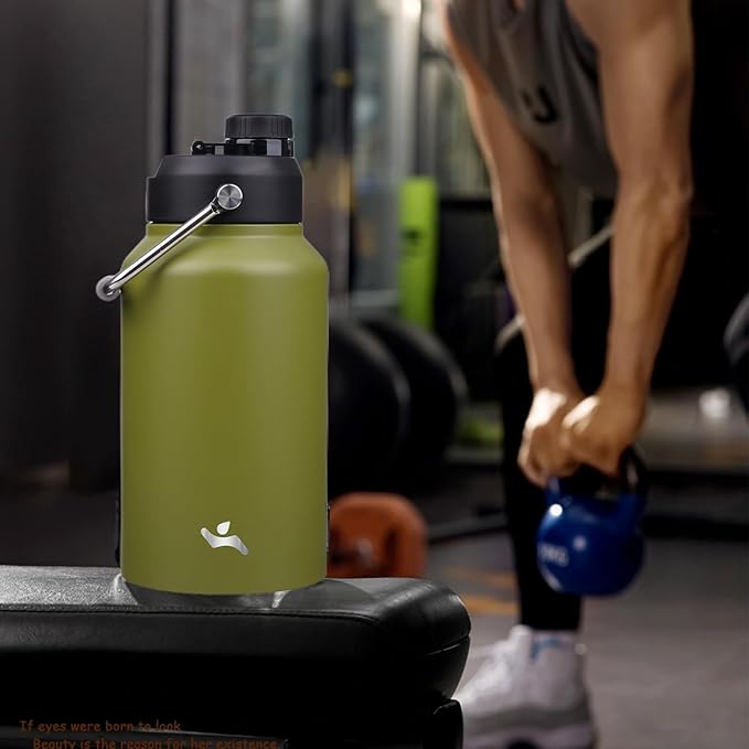 Jug with Handle,87 oz Insulated Water Bottle with Carrying Pouch, Double Wall Vacuum Stainless Steel Metal Bottle,Forest Green