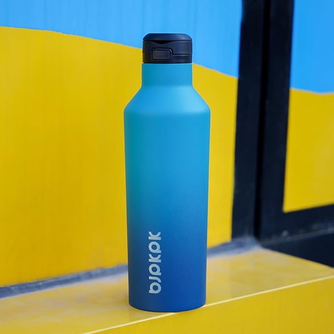 BJPKPK Insulated Water Bottle With Straw 25oz Stainless Steel Water Bottles With 2 Lids And Carry Handle Reusable Travel Metal Thermal Flask,Navy Blue