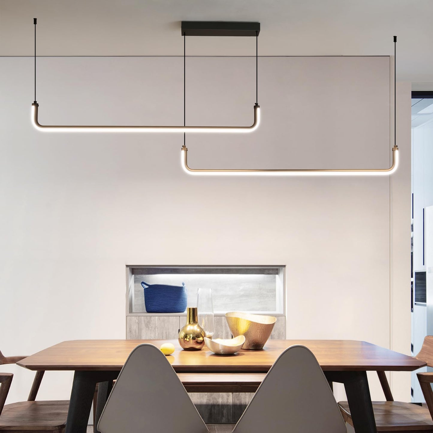 Mikeru 2-Light LED Chandelier, 70in Aluminum Pendant Light, Remote Control, 3000K-6500K Adjustable Color, H-Black, Model TC-MX36