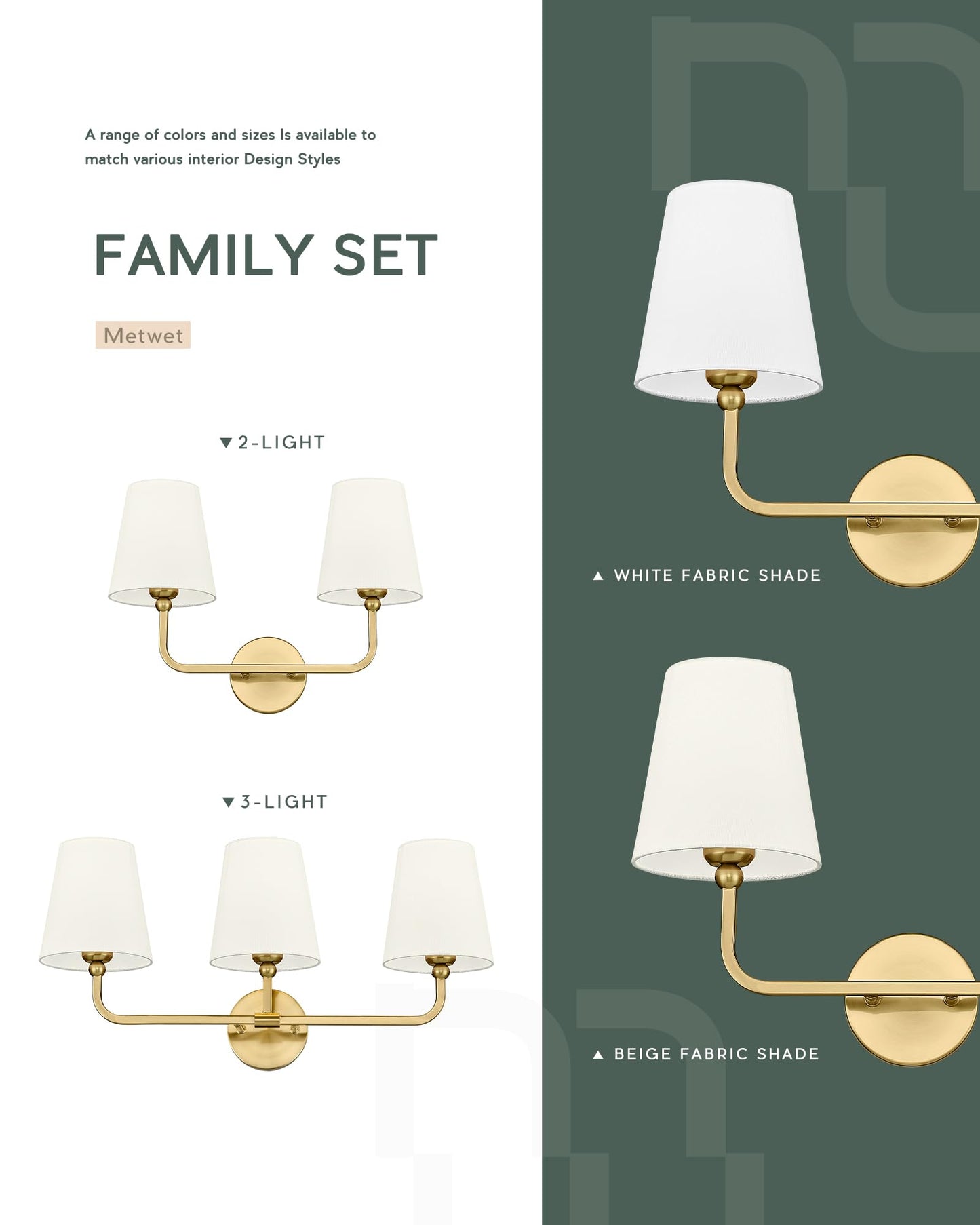 Metwet Bathroom Light Fixtures Brushed Gold Vanity Lights With Beige Fabric Shade 3-Light Wall Sconce Modern Sconces Wall Lighting For Hallway Bedroom Vl837-Bg-B-3
