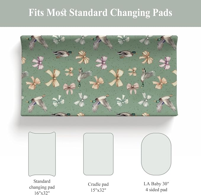 Vintage Mallard Ducks Bows Changing Pad Covers for Baby Girl Boy Duck Hunting Fitted Change Table Cover Mats Wild Ducks Birds Soft Diaper Changing Table Sheets 32''×16''