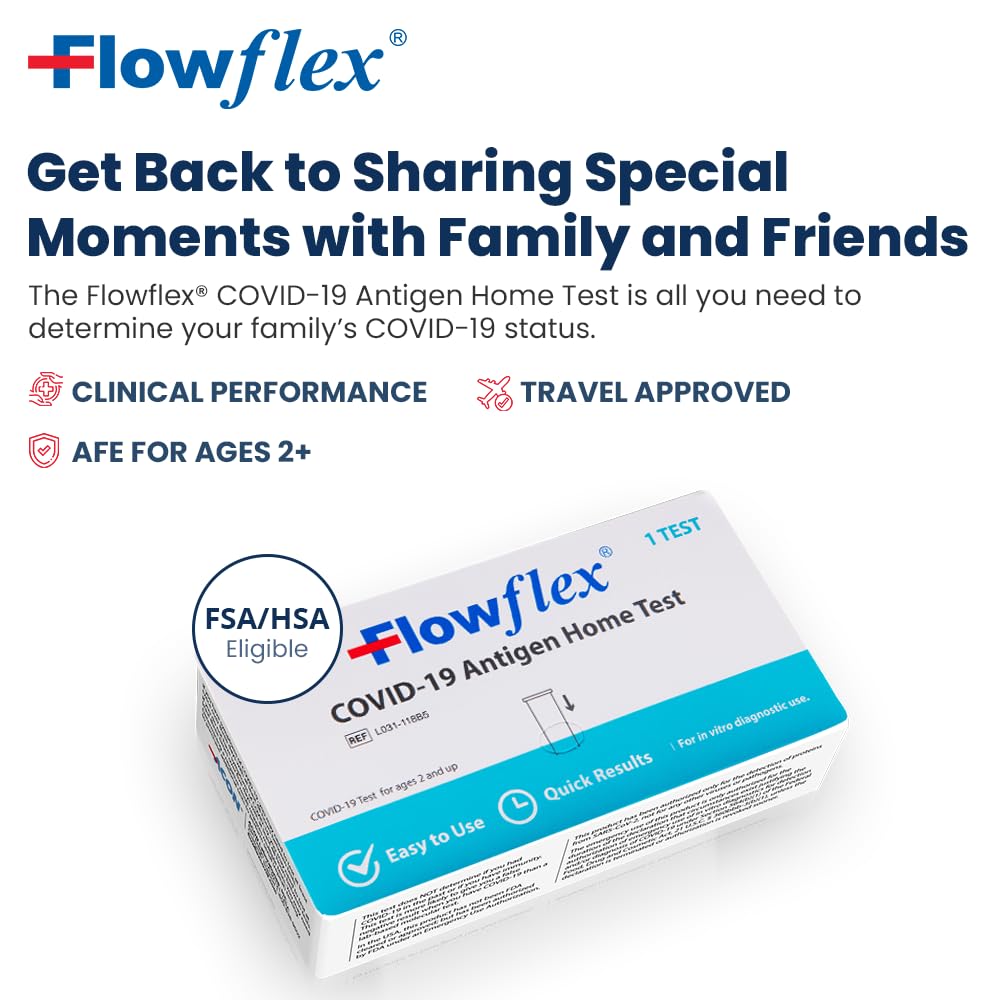 COVID Home Test Kit by Flowflex, Rapid Results in 15 Minutes, Trusted OTC COVID-19 Antigen Testing Kit, FSA and HSA Eligible, Easy to Use & No Discomfort, 1 Pack 5 Tests