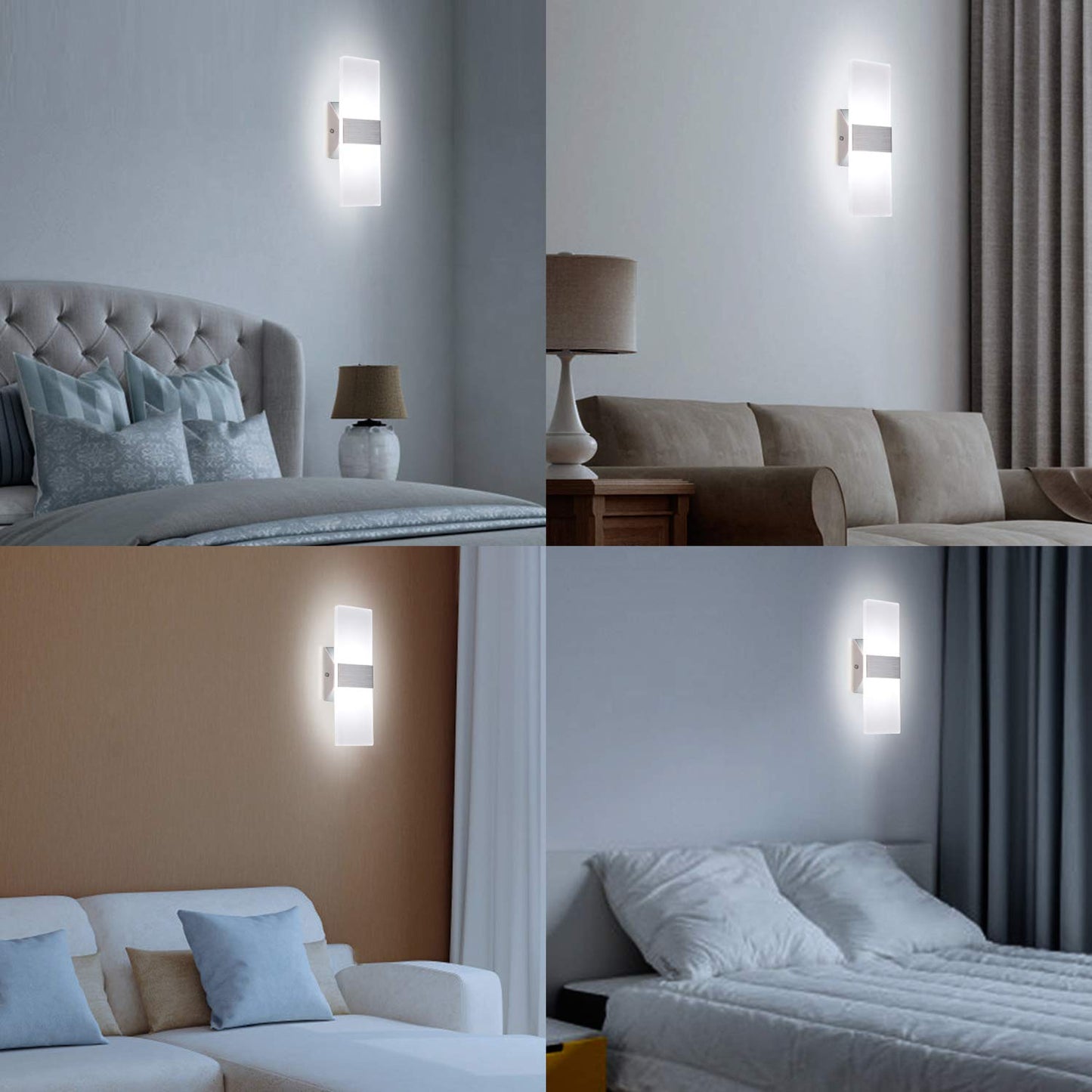 Trlife Modern Wall Sconces Set Of 2, Dimmable 12W 6000K Cool White Hardwired Lighting, Silver Brushed Aluminum For Bedroom & Living Room