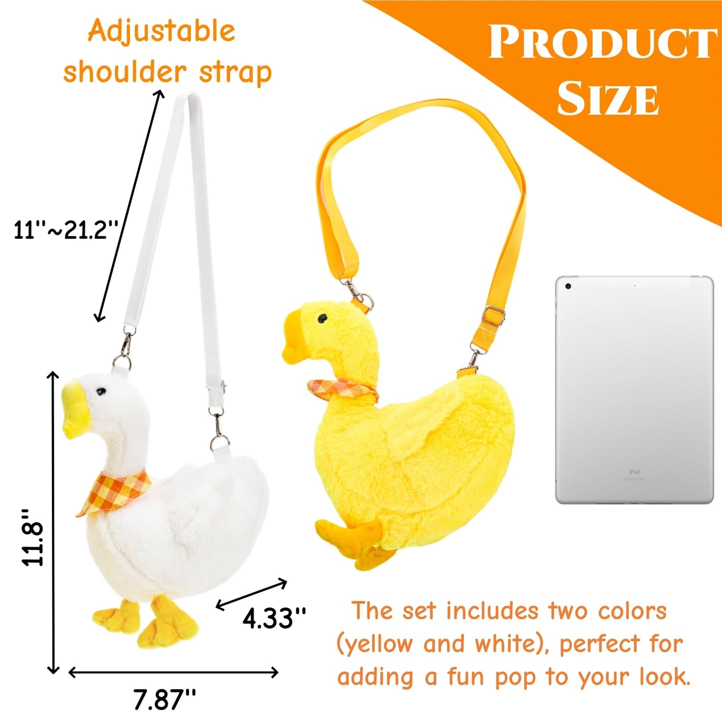 Acshio 2 Pack Cute Goose Crossbody Bag, Soft Plush Fluffy Animal Shoulder Bag Handbag with Zipper Adjustable Strap, Funny Novelty Fur Duck Tote Purse for Women, Gift