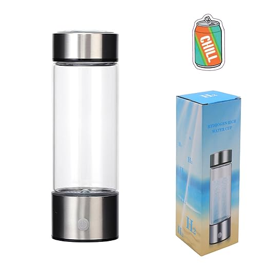 Hydrogen Water Bottle, Rechargeable Glass Water Bottle with 3Min Quick Electrolysis for Home, Office and Travel V46.586.06 AR-03-006 (Silver Arctic)