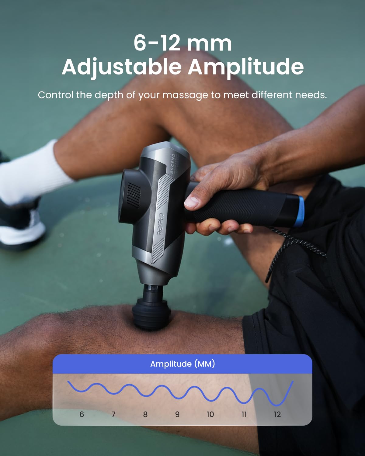 RENPHO Ascend Massage Gun Deep Tissue with 6-12mm Adjustable Amplitude, Percussion Professional Muscle Massage, Handheld Massager with Portable Carry Case for Athletes & Home Use, Color Display
