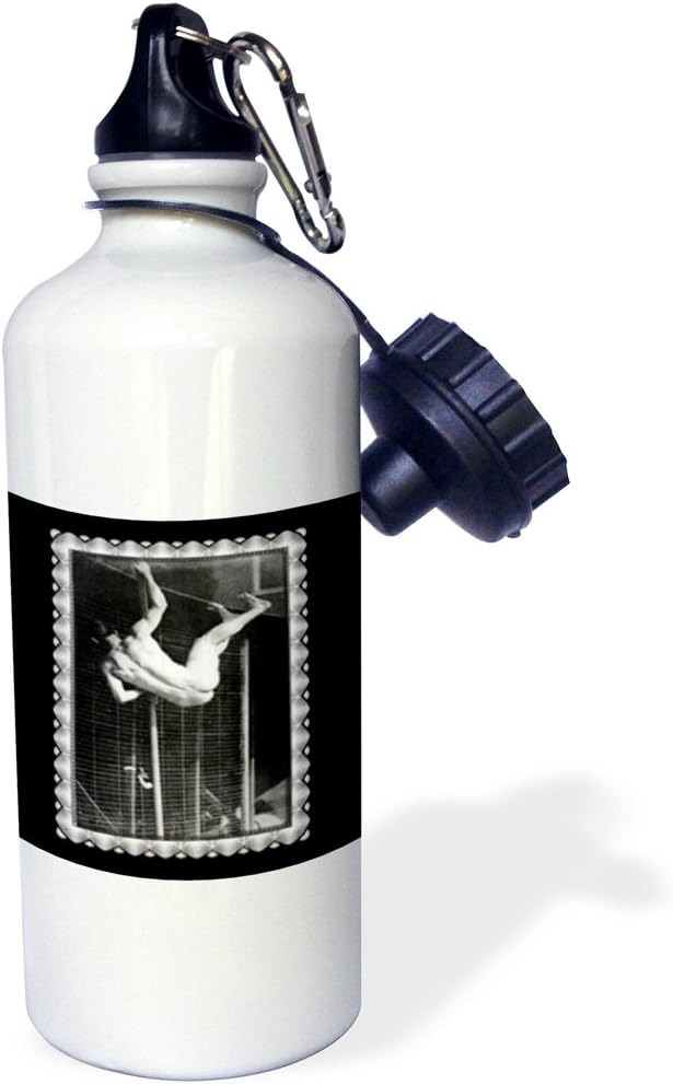 3dRose "Pole Vaulter Vaulting over a Fence in the Nude, 1885 taken by Eadweard Muybridge" Sports Water Bottle, 21 oz, White