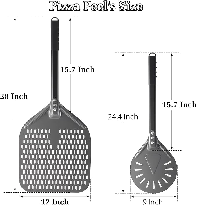 Pizza Peel 12 Inch+9 Inch, Aluminum Metal Pizza Turning Peel, Professional Pizza Spatula Paddle for Homemade Pizza