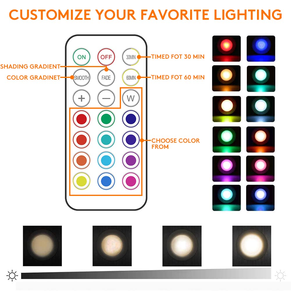 Deitybless 13-Color LED Puck Lights with Remote Control, Wireless Battery-Powered, Dimmable, 6 Pack, White, Model 13RGB-SMALL