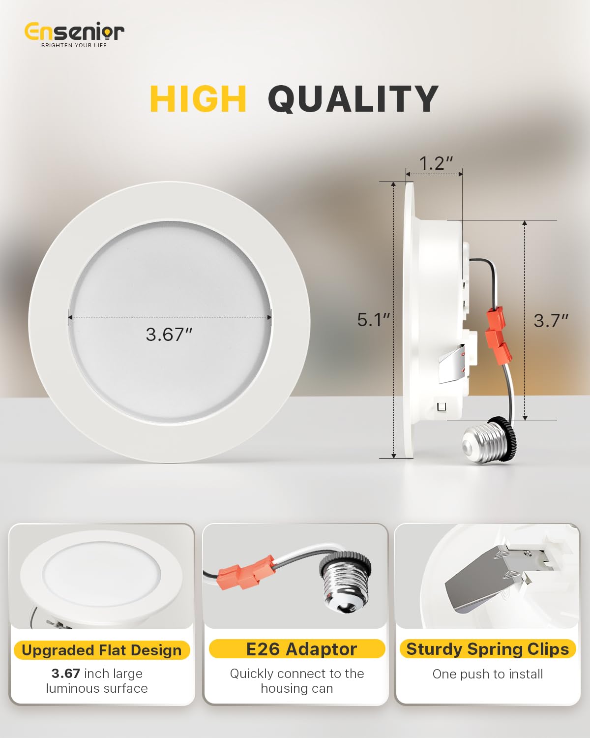 Ensenior 6 Pack 4 Inch 5Cct Led Can Lights With Night Light Retrofit Led Recessed Lighting Dimmable 7W 120V 700Lm