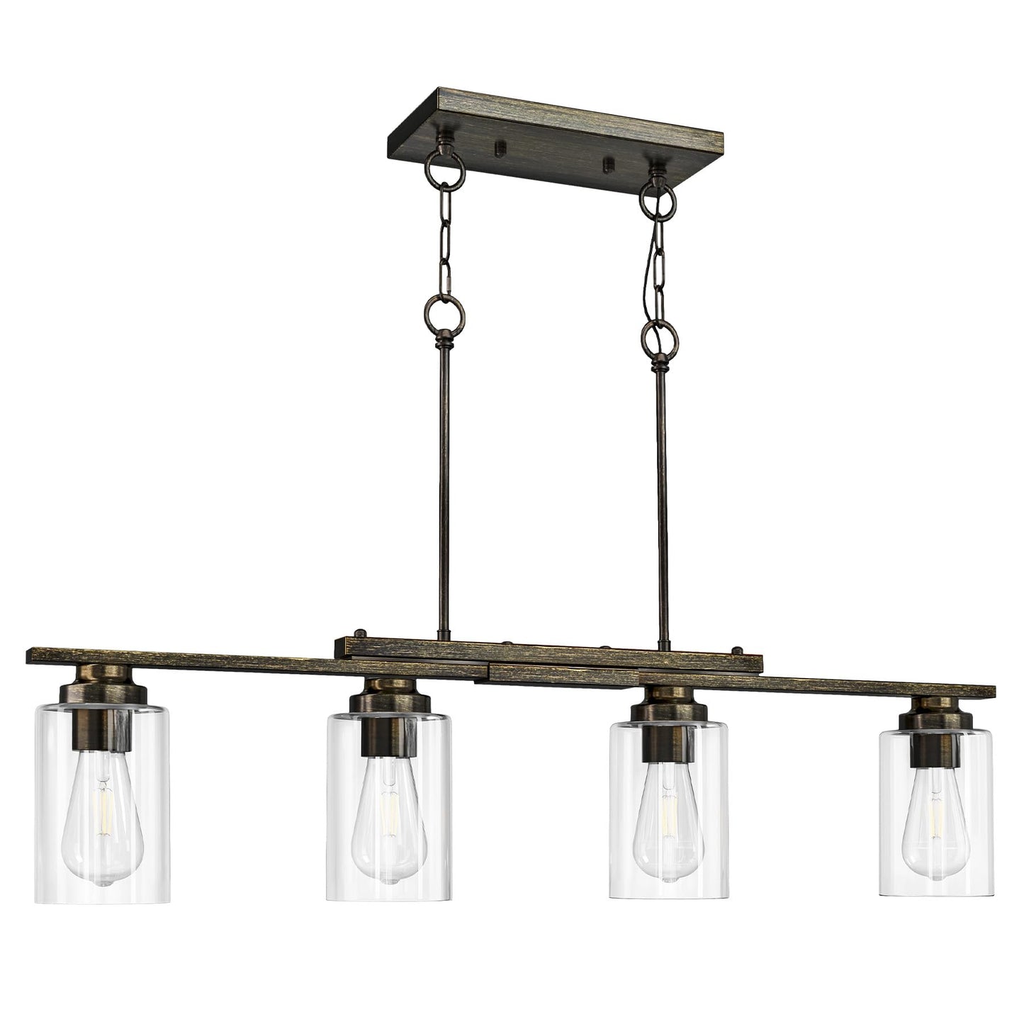 Vonluce Kitchen Island Lighting 4-Light Dining Room Light Fixture Over Table With Glass Shade And Adjustable Rods Farmhouse Linear Chandelier For Kitchen Living Room Antique Black Etl Certificated