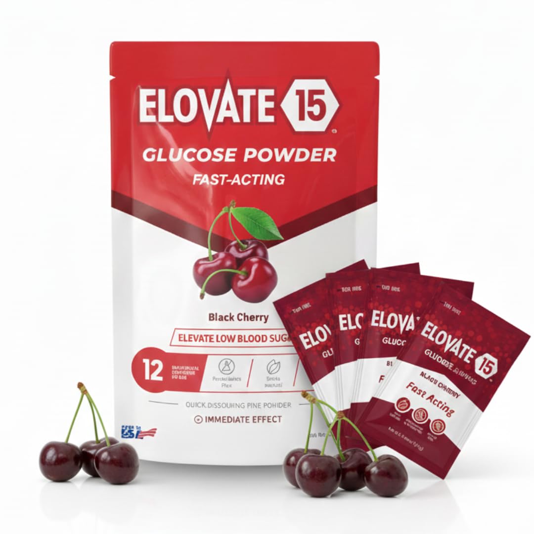 Fast Acting Glucose Powder Packets Black Cherry - Quick Dissolving 15g Pure Gluten-Free Glucose Packets | Oral Dextrose Powder for Kids & mature-themeds | Easy-to-Carry Pocket Sized Slimpaks (Pack of 12)