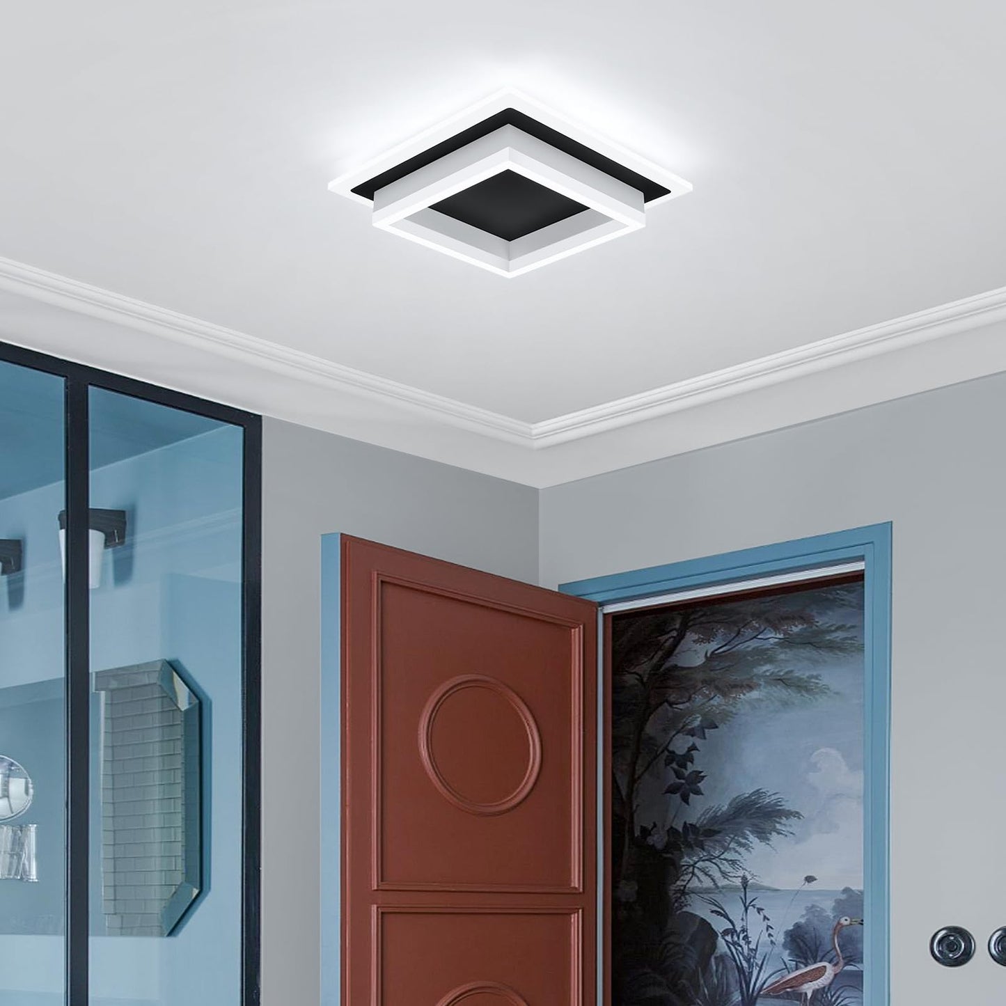 Eidisuny 32W Modern Led Ceiling Light Small Flush Mount Light Fixture 6000K Cold White Ceiling Lamp Square Hallway Lighting Fixtures For Living Room Bedroom Bathroom Kitchen (Black Cold White)