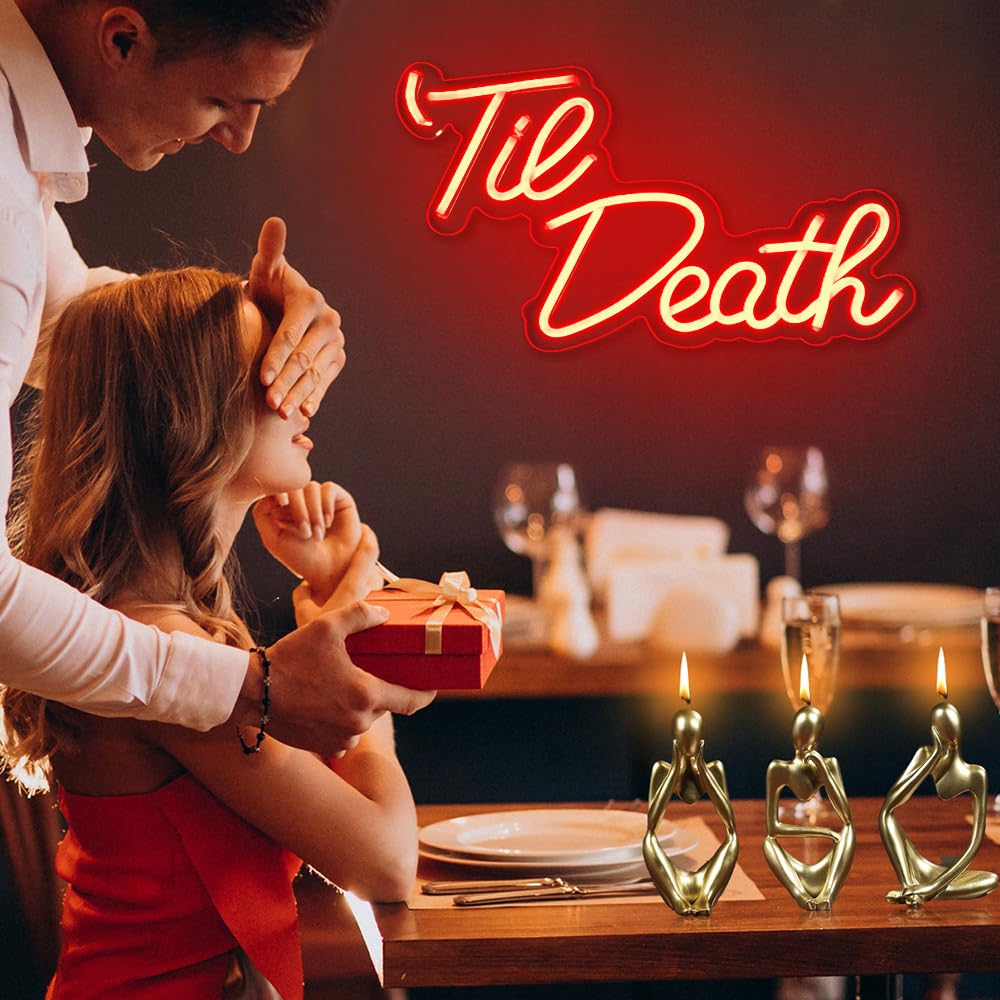 Jxin Til Death Neon Sign For Wall Decor Til Death Led Neon Light Signs For Wedding Engagement Birthday Anniversary Proposal Party Bedroom Office Wedding Gifts For Loved Ones 16X9 Red
