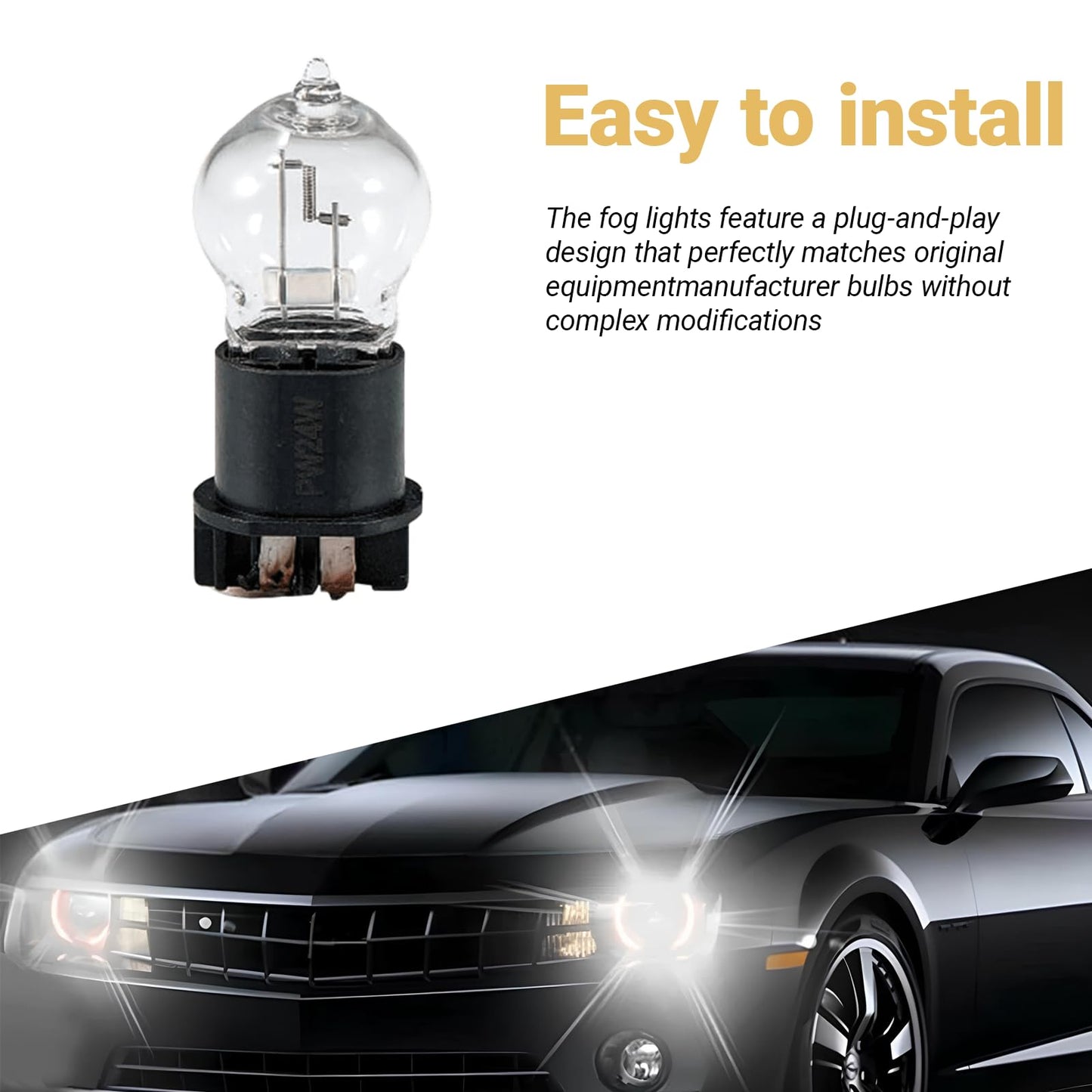 Yytqp 2 Pcs Pw24W Car Fog Light Bulb 12V Daytime Running Lamps Turn Signal Bulb Brake Lamp Reversing Light Automotive Clear Glass Bulbs Lighting Accessory Universal For Most Cars (White)