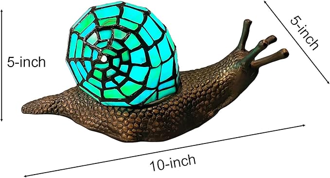 Bieye L10975 Land Snail Tiffany Style Stained Glass Accent Table Lamp for Home Decoration (Cyan, 10" D x 5" W x 5" H)