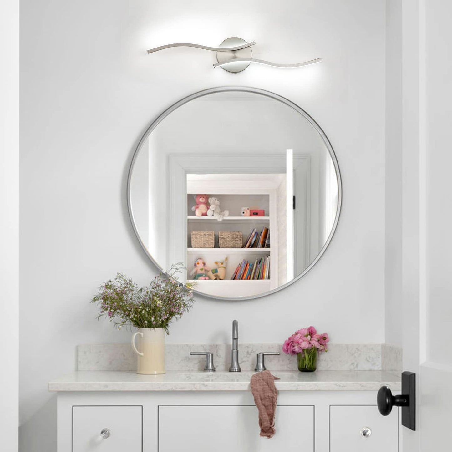 Huoku Dimmable Modern Led Vanity Light 24 Inch Brushed Nickel Vanity Light Bathroom Lighting Fixtures Over Mirror For Living Room And Hallway 6000K White Light