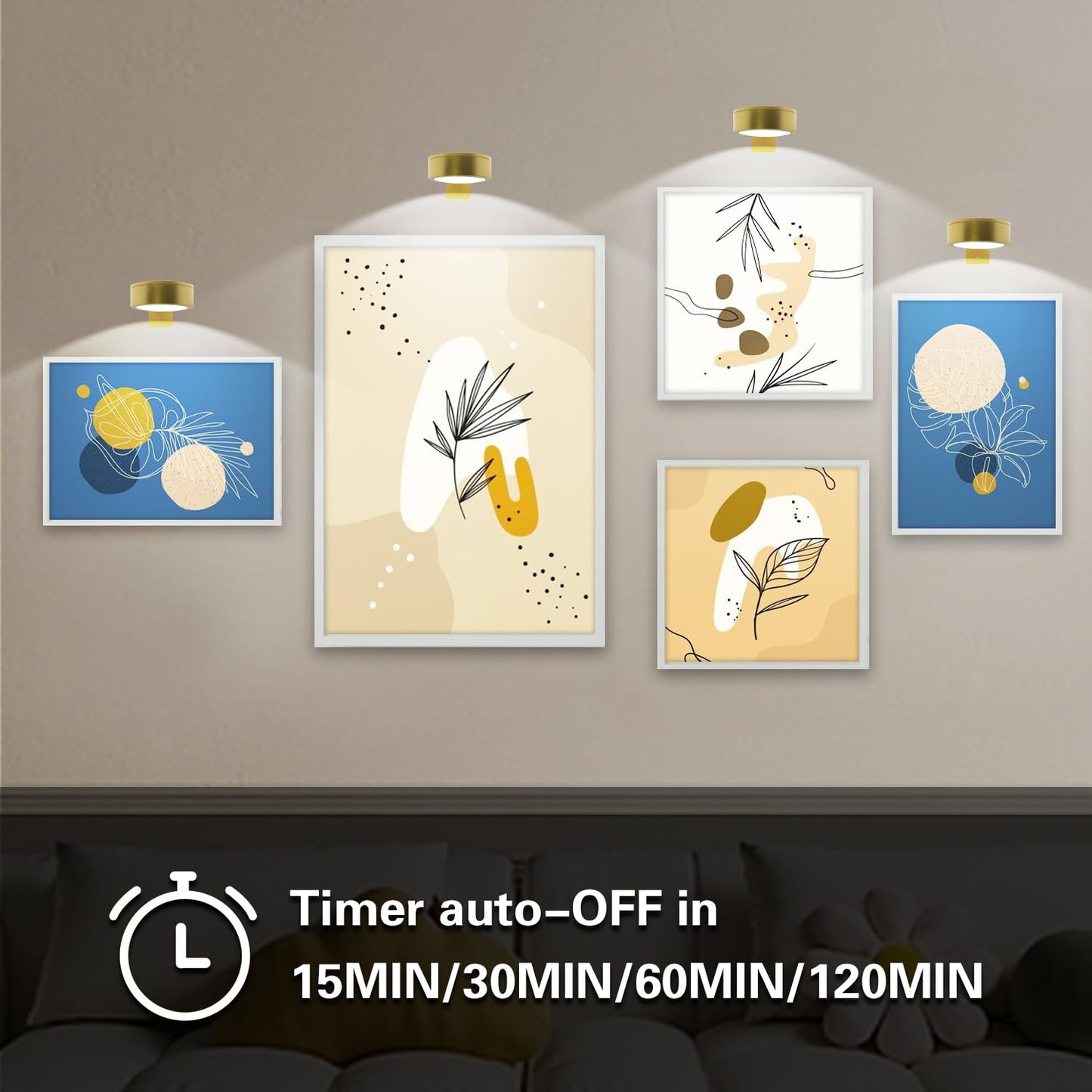 Arixinks Wall Picture Light, Battery Operated, Remote Control, 6pcs, Black, Model BRRC135