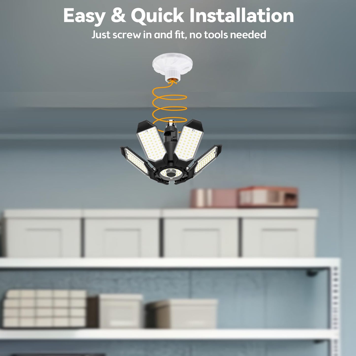 Led Garage Light Super Bright 15000Lm Led Shop Ceiling Lights 6500K Garage Lighting 360?180?Adjustable Basement Lights With 6 Deformable Panels Screw In E26 E27 Socket For Storage Attic 4 Pack