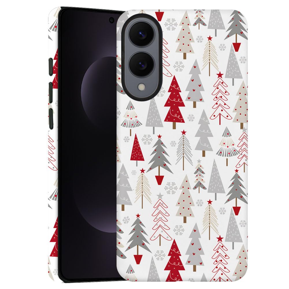 TnXee Case for Samsung Galaxy S25 Edge,Red White Christmas Tree Colorful Pattern Phone Case Drop Resistant Frosted 2 in 1 Solid