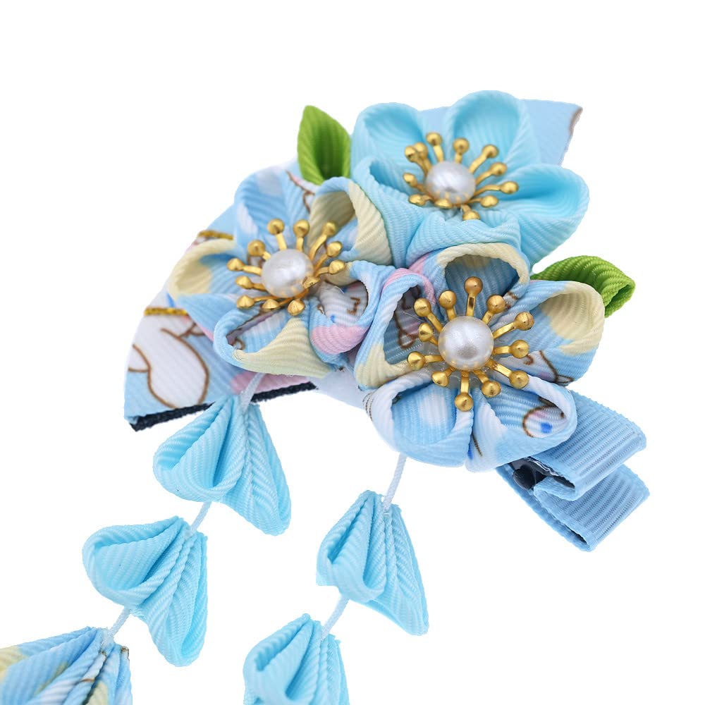 Japanese Style Women Flower Hair Clip Tassel Hair Ornament, Kimono Decor Fabric Hanfu Hairpin Accessories For Christmas Party Co
