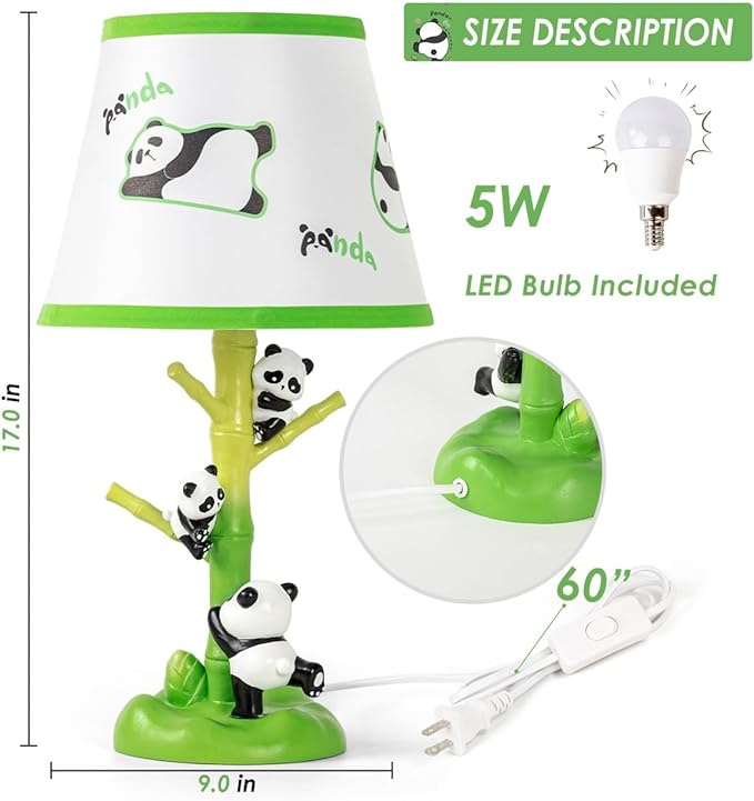 Table Lamp for Kids, 16 Inch Cute Panda Bedside Lamp with LED Bulb, Animal Resin Desk Lamp for Boys Girls Bedroom or Nursery Decor