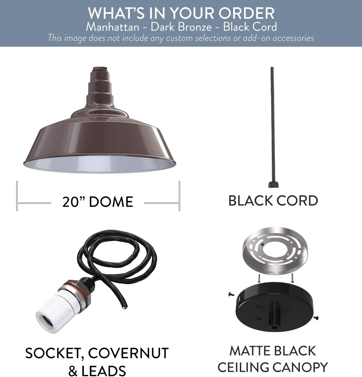 Steel Lighting Co. Manhattan Warehouse Light | Ceiling Mounted Pendant | 20 inch Dome | Black Cord | Large Steel Barn Light Made in America | Dark Bronze Exterior/White Interior