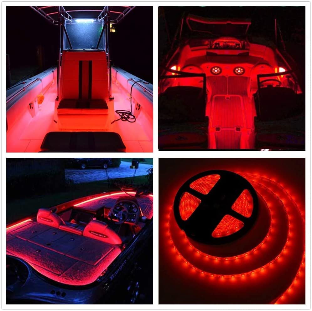 Vbakor 25Ft Led Boat Lights Waterproof Marine Pontoon Led Strip Lights Boat Deck Interior Light Boats Accessories Under nel Lighting Night Fishing Light For Pontoon Fishing Boats (Red)
